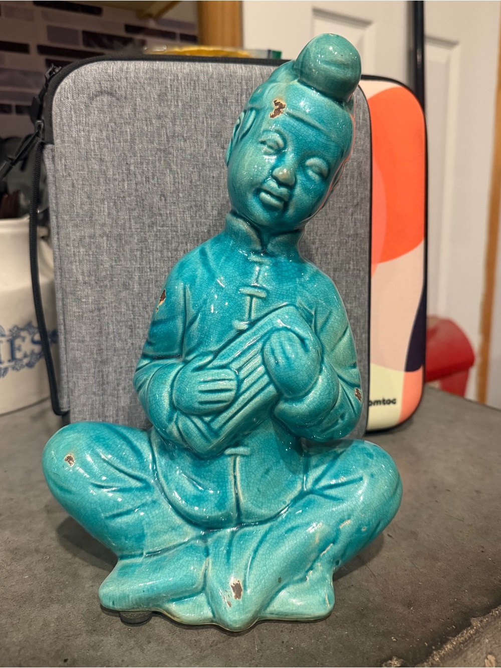Teal Ceramic Musician Figurine - Decorative Home Art